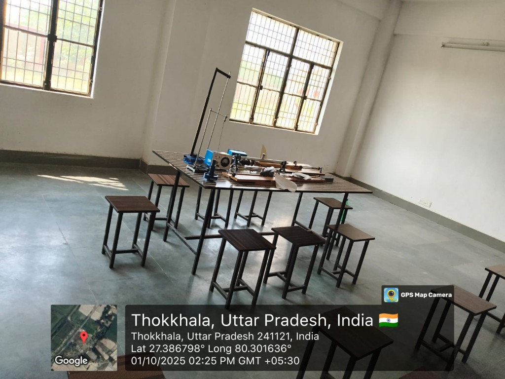 Chemistry laboratory interior with student seating